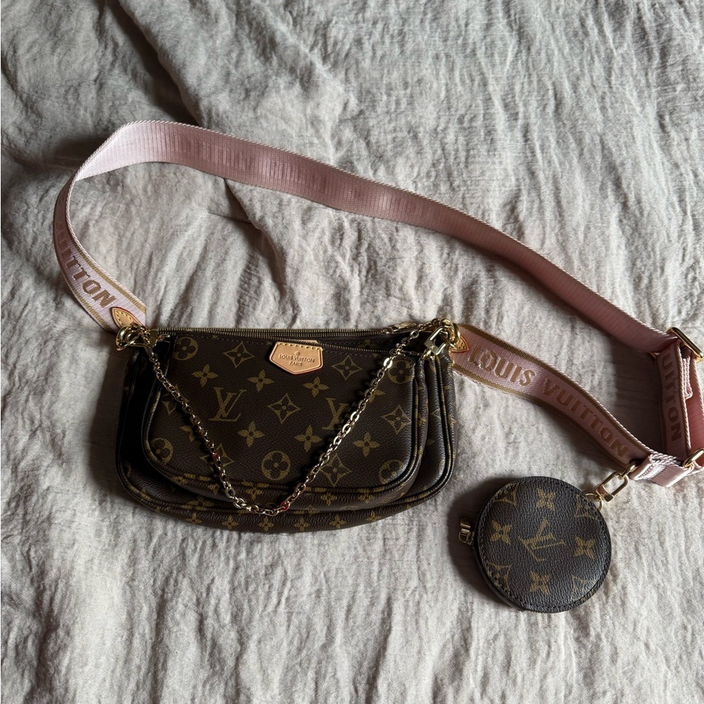 Louis Vuitton Monogram Crossbody Bag with Pink Strap